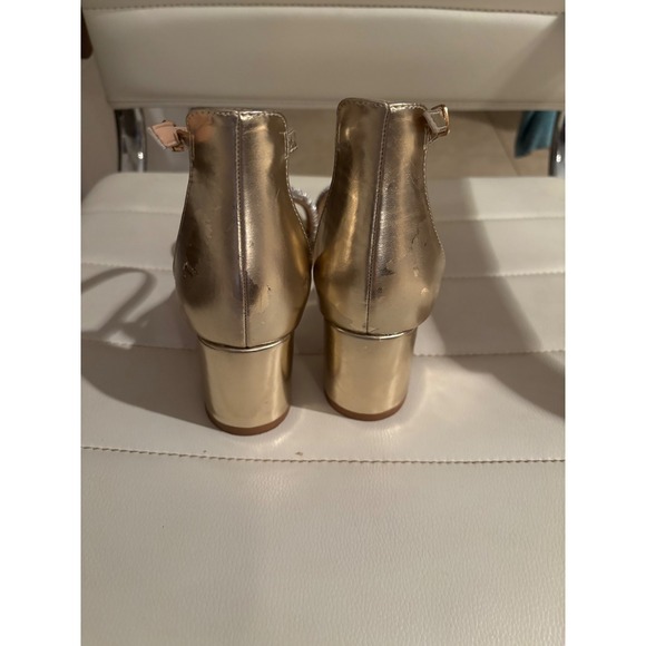 Amoji Womens Gold Rhinestone Block Heel Ankle Strap Sandals Size 37 US 6.5 - Picture 4 of 9